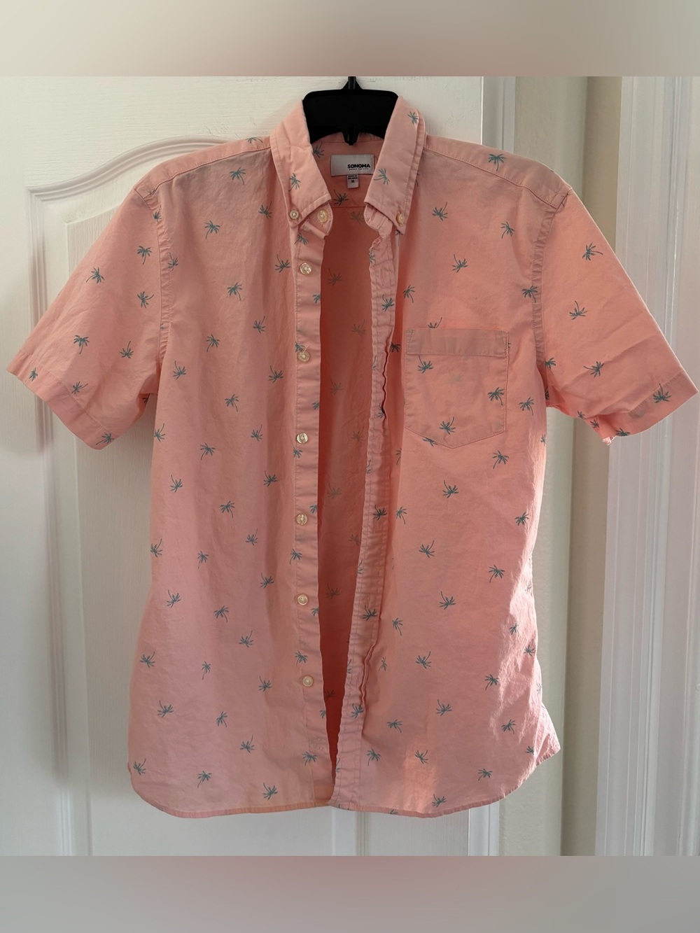 Men’s Sonoma Peach Short-Sleeve Button-Down with Small Palm Print